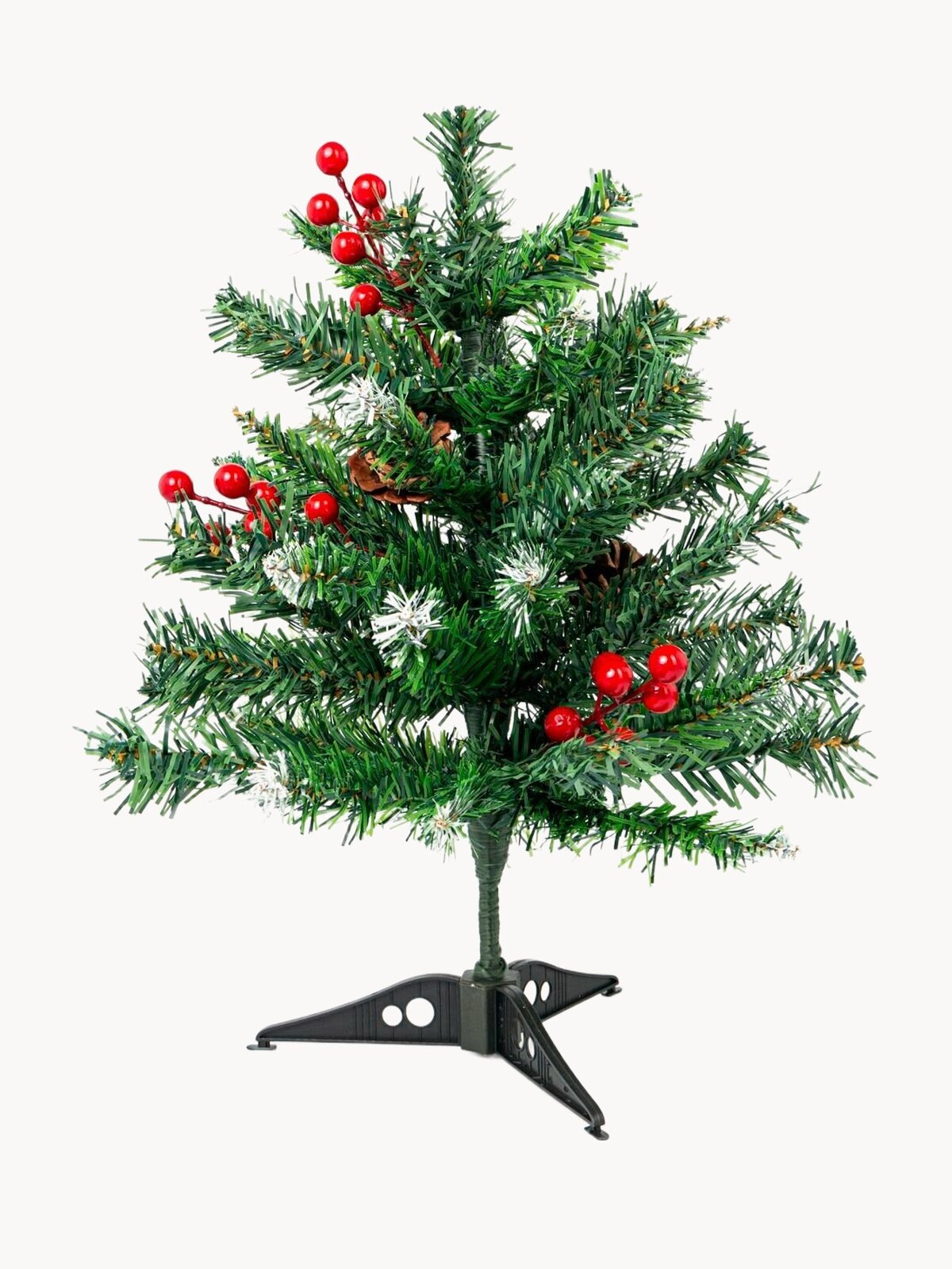 Елка искусственная новогодняя со снегом, шишками и ягодами, 45 см, настольная, 50 веток