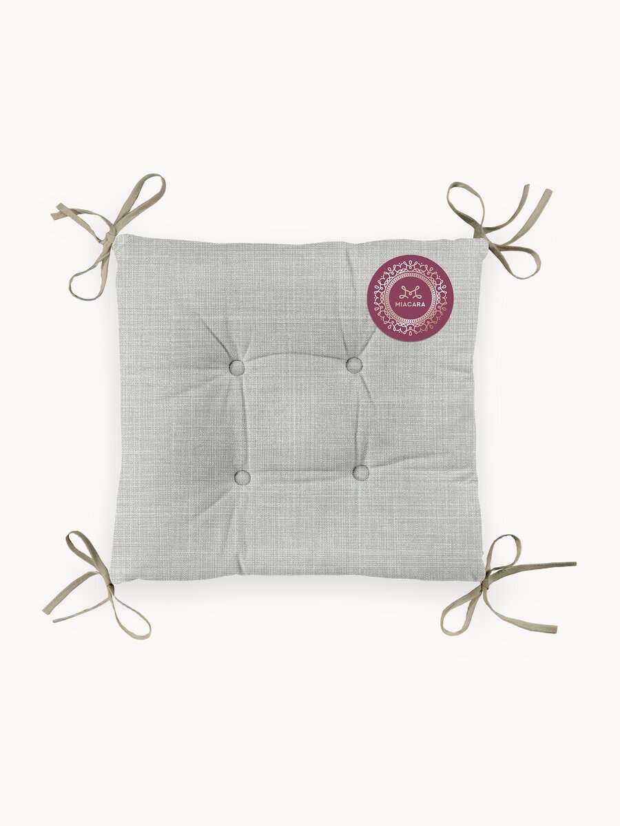 Подушка на стул с завязками квадратная 40х40 "Mia Cara" рис 30731-4 Лен светло-серый