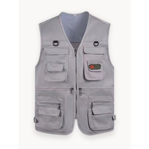 Жилет с карманами для рыбалки, охоты, рабочий, серый, 2XL