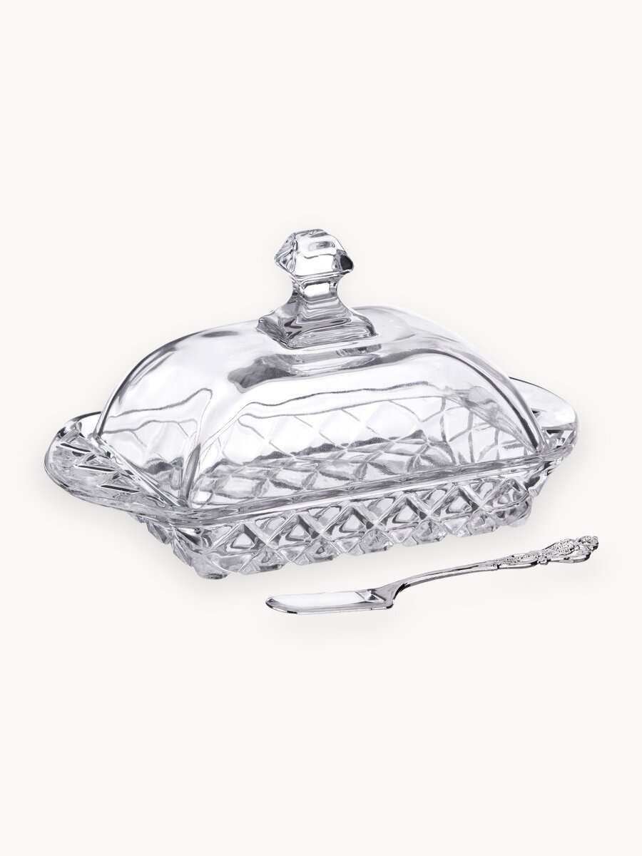 Масленка Lefard "Muza", стеклянная, с крышкой, с ножом, 17х11х9 см