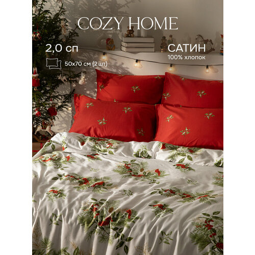 фото Постельное белье 2 спальное cozy home, сатин, 2 нав. 50х70, wonderful time