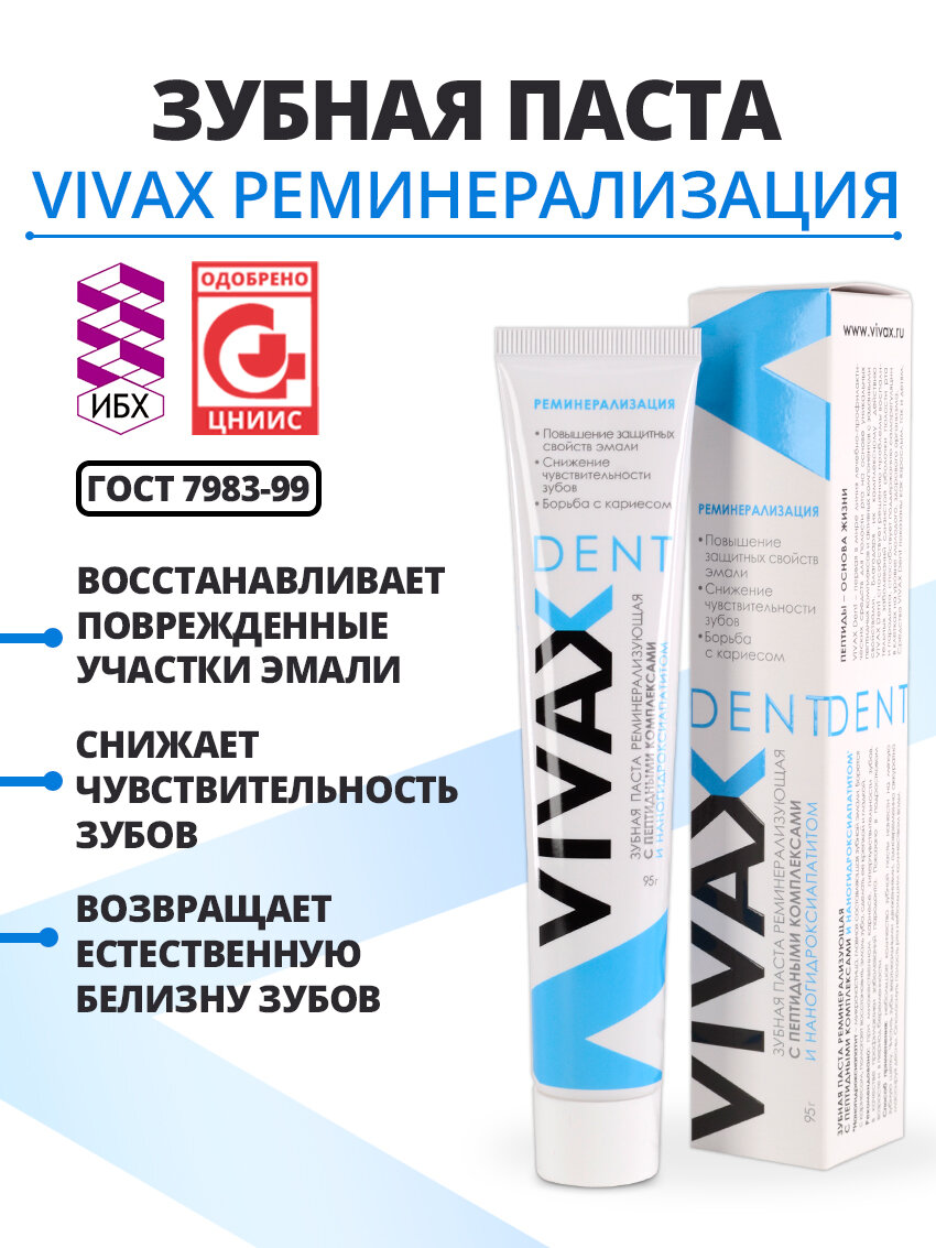 Зубная паста Vivax - Реминерализация и профилактика кариеса, 95 гр