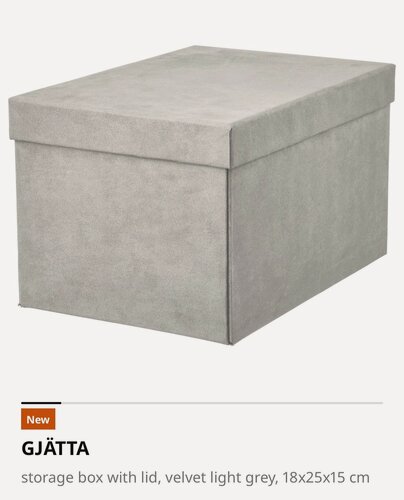 Изображение товара Коробка для хранения GJÄTTA IKEA с крышкой, бархат, светло-серый, 18x25x15 см.