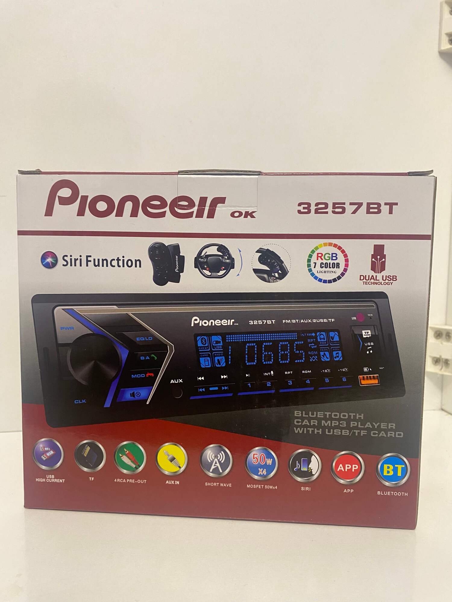 Магнитола Pioneer 3257BT 1DIN, Bluetooth, USB, AUX-вход, LCD-дисплей, 4x50Вт