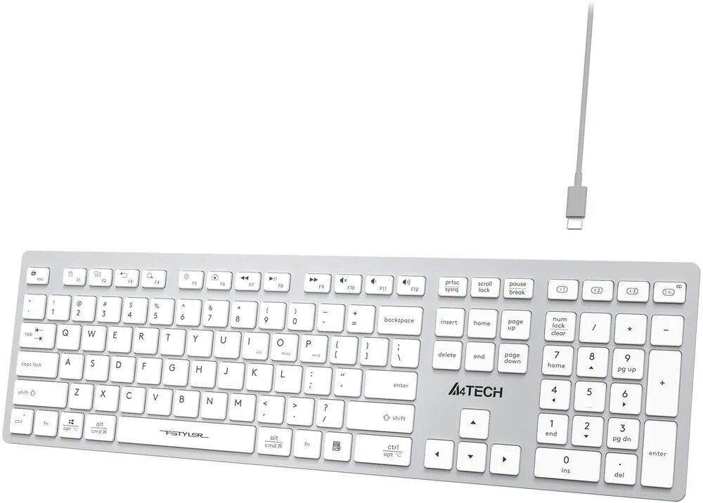 Проводная мультимедийная клавиатура A4TECH Fstyler FX50 (USB, White, US + Russian Layout) — фото 1