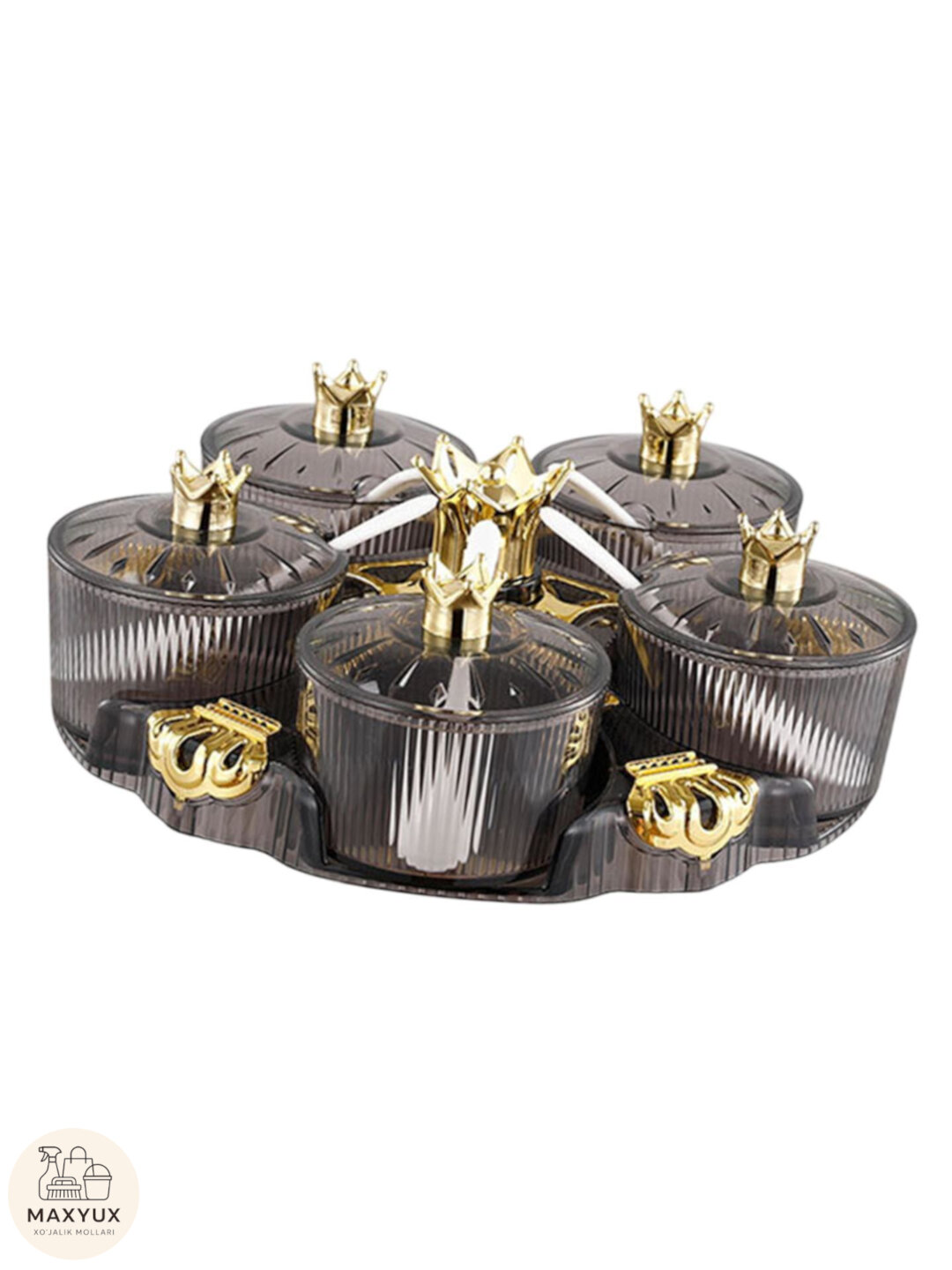 Набор контейнеров для специй, 5 предметов в одном комплекте, с функцией вращения, цвет - Угольный — фото 1