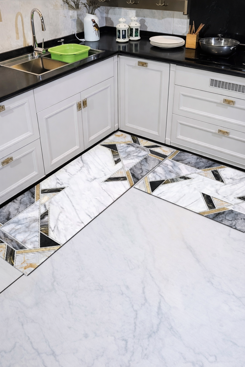 Впитывающий влагу комплект из 2 кухонных ковриков противоскользящие, быстро сохнут