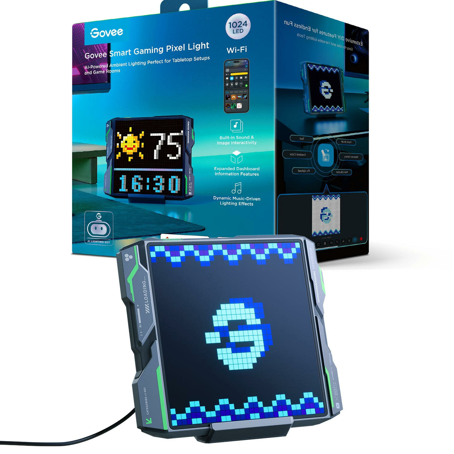 Пиксельный экран Govee H8630 LED Gaming Pixel Light 32x32 Pixels, RGBIC, WI-FI/Bluetooth, серый,