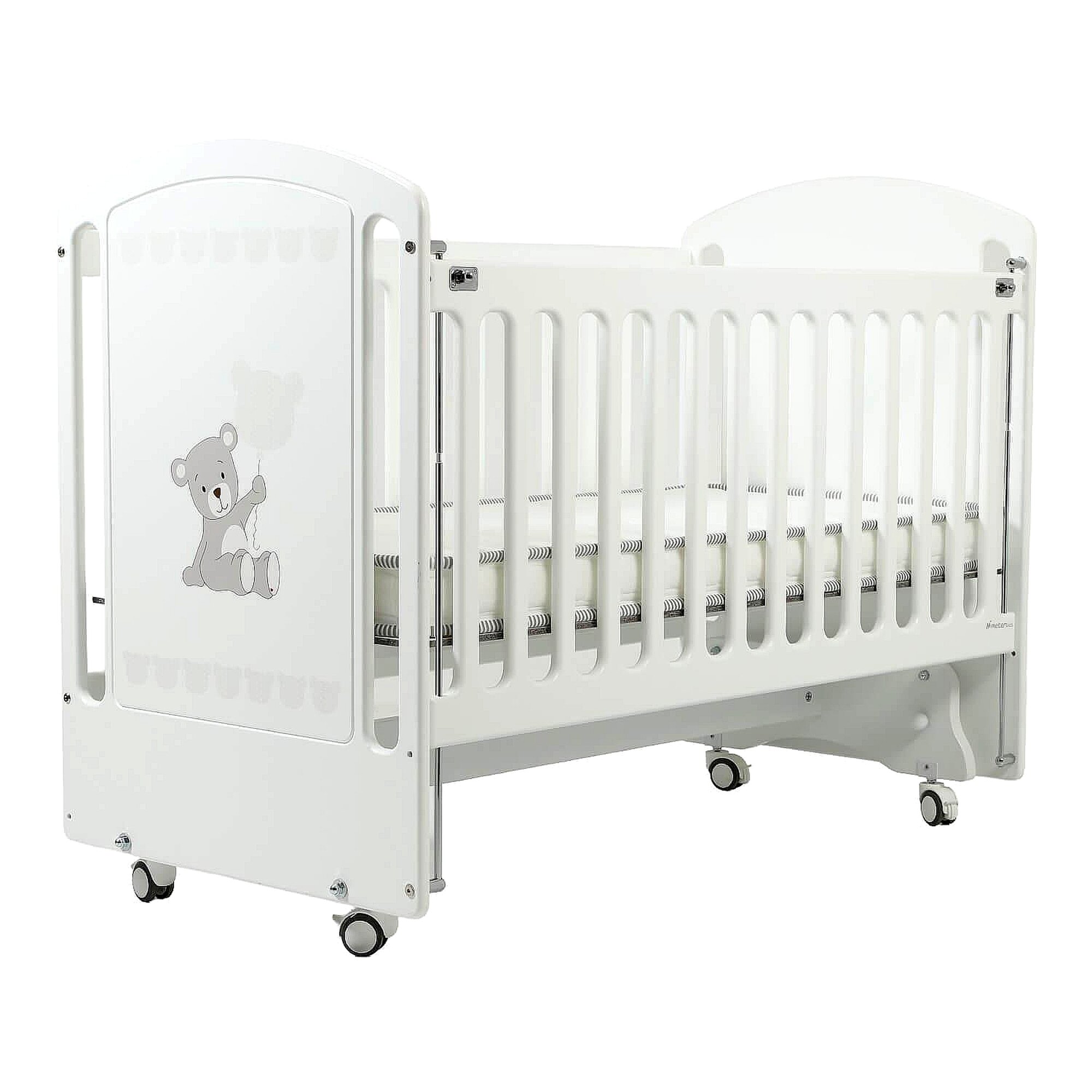 Детская кроватка Sweet Meltem с маятником, колесами и балдахином, MDF, белая