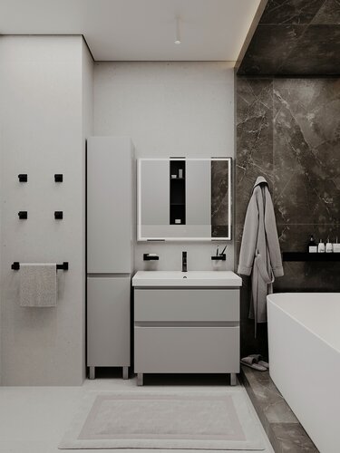 Изображение товара Тумба напольная SanStar Riana 80 с раковиной Moduo 80 (комплект) для ванной комнаты, Грей