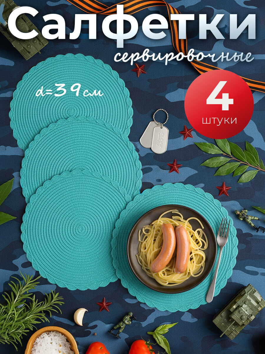 Салфетки сервировочные на стол SBX, круглые 39 см, 4 шт, бирюзовый