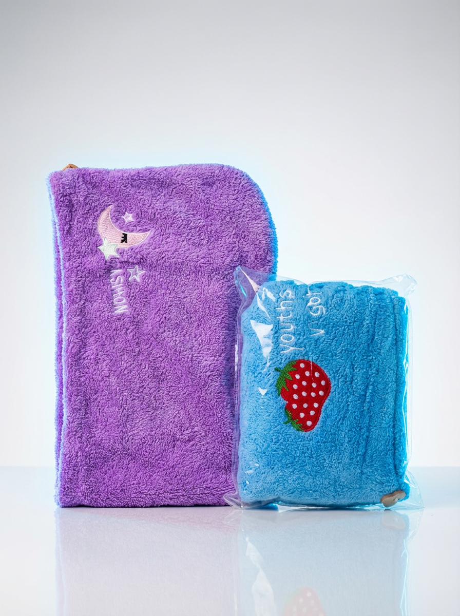 Набор микрофибровых полотенец-тюрбанов для сушки волос NAHSYON, быстросохнущие, супервпитывающие, 2 шт, фиолетовый и голубой