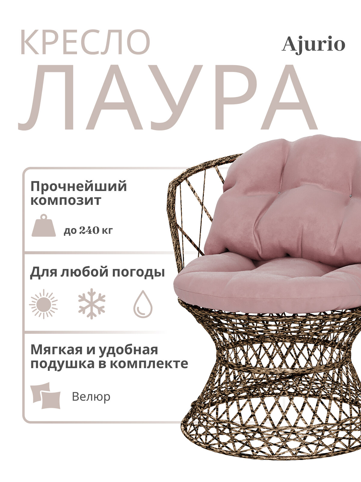 Всепогодное кресло садовое плетёное из ротанга для дома и дачи