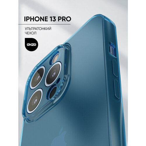 фото Чехол на айфон 13 про / iphone 13 pro бампер тонкий, синий прозрачный onzo