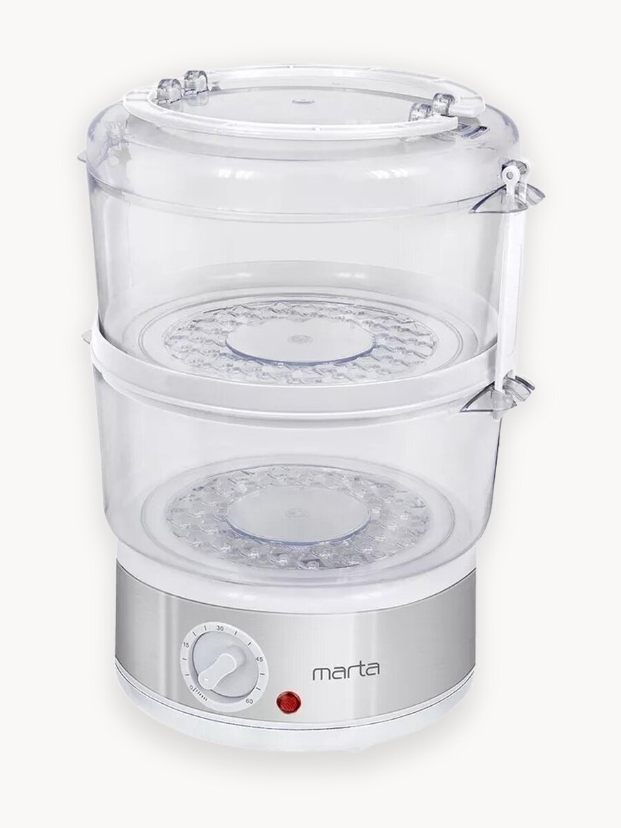 Пароварка MARTA MT-1909, белое, сталь, 5 ярусов, 2 чаши, защита от нехватки воды