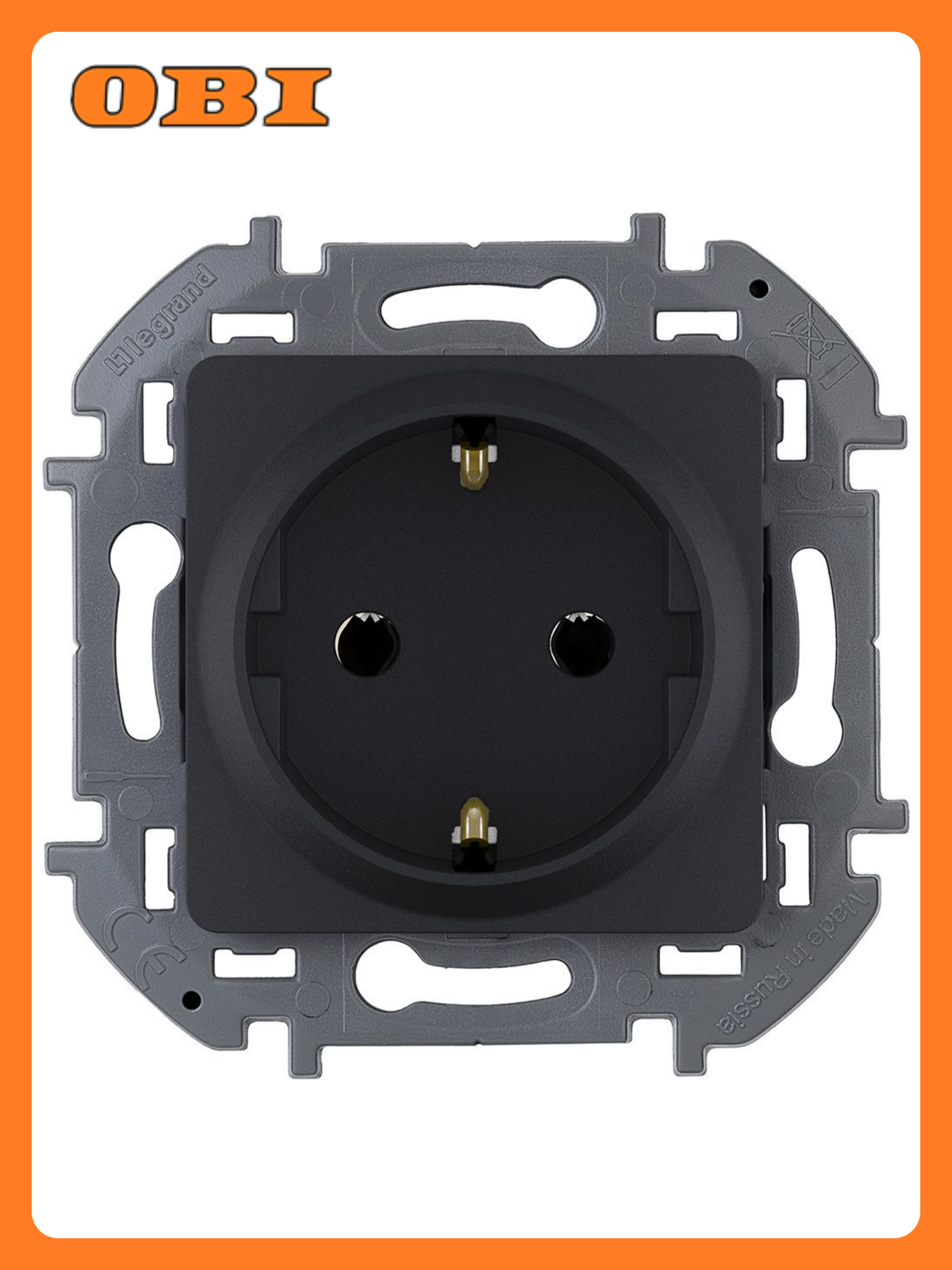 Розетка Legrand Inspiria Антрацит 2К З  заземляющий контакт  глянцевая  черная