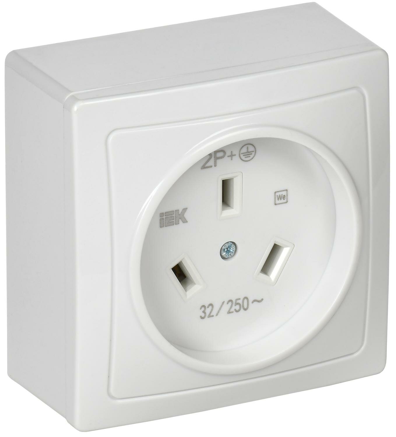 Розетка разборная IEK Рпл10-К для плиты с заземляющим контактом открытой установки белая 32А