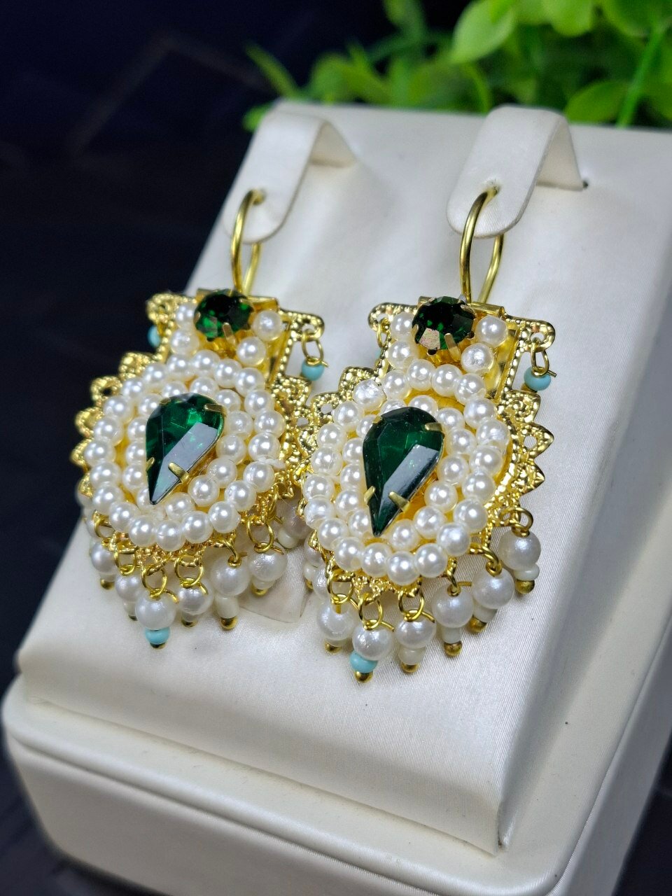 Серьги, размер 50 мм, зеленый — фото 1