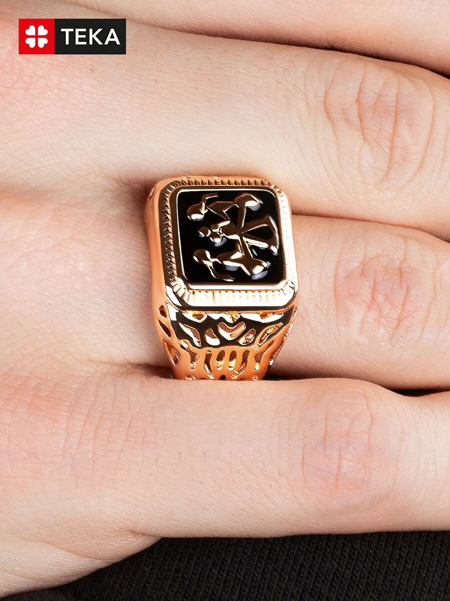 Печатка TEKA, эмаль, размер 21, черный, золотой — фото 1