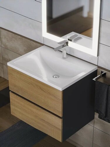 Изображение товара Раковина для ванной полувстраиваемая Uperwood Self, 60 см, прямоугольная, белая глянцевая