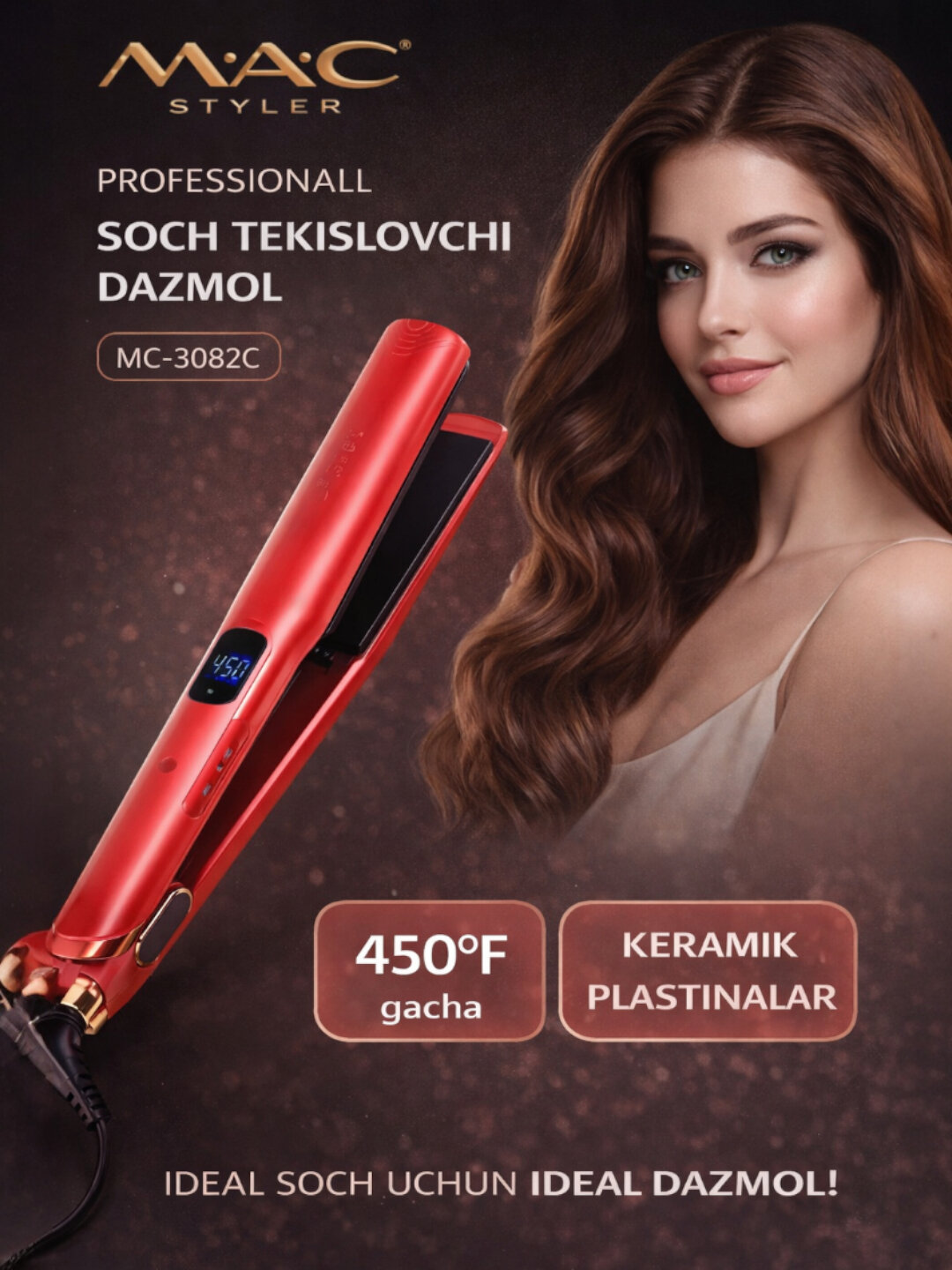 Professional soch tekislovchi dazmol MAC Styler MC-3082, LED displeyli — фото 1