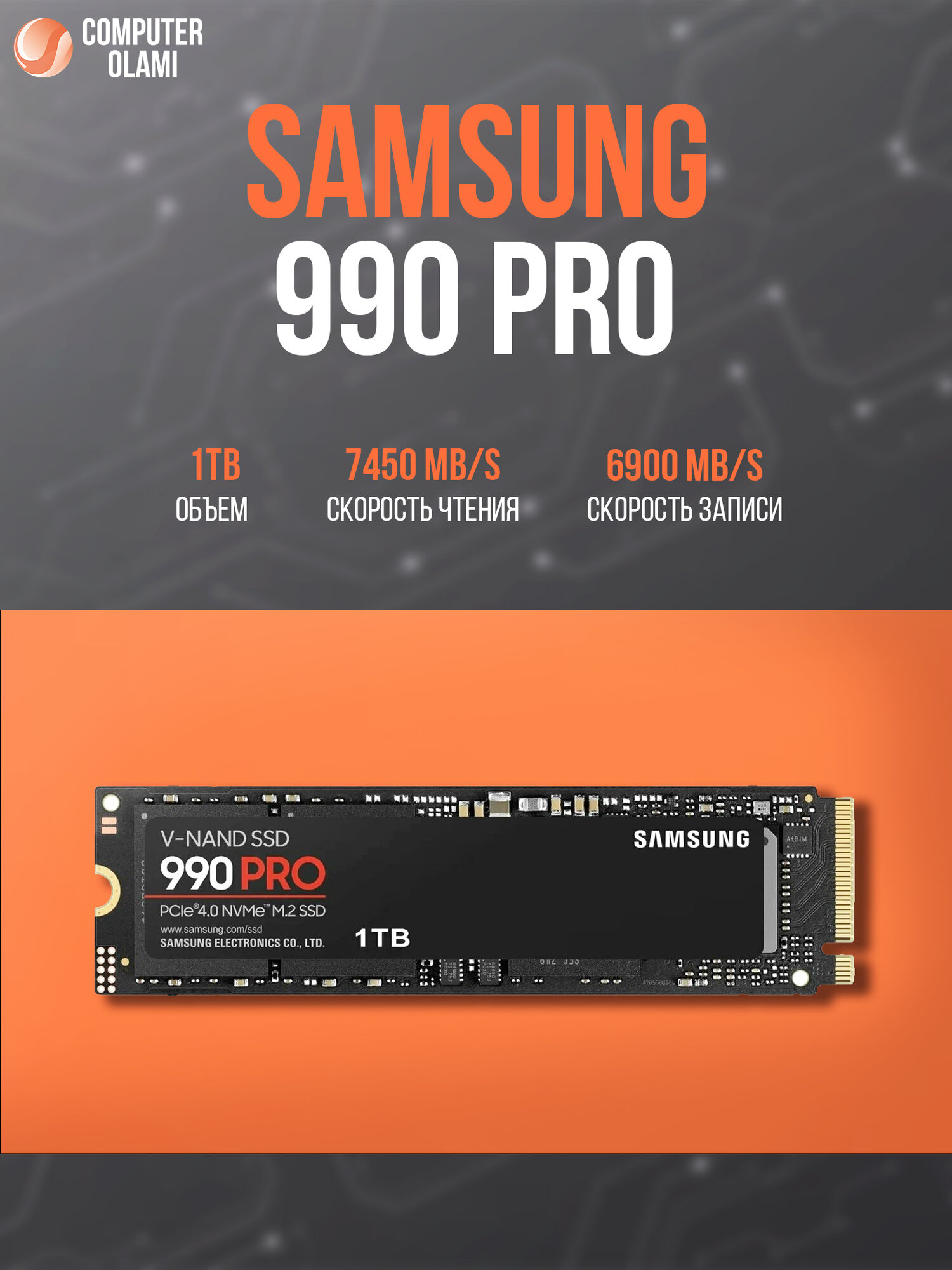 SSD Samsung 990 PRO 1TB M.2 NVMe PCIe 4.0 — максимальная скорость, DRAM кеш и профессиональная производительность