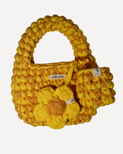 Изображение товара Сумка багет  anitochka.shop, с брелком-цветком и чехлом для наушников, 26×20 см, жёлтый/горчичный