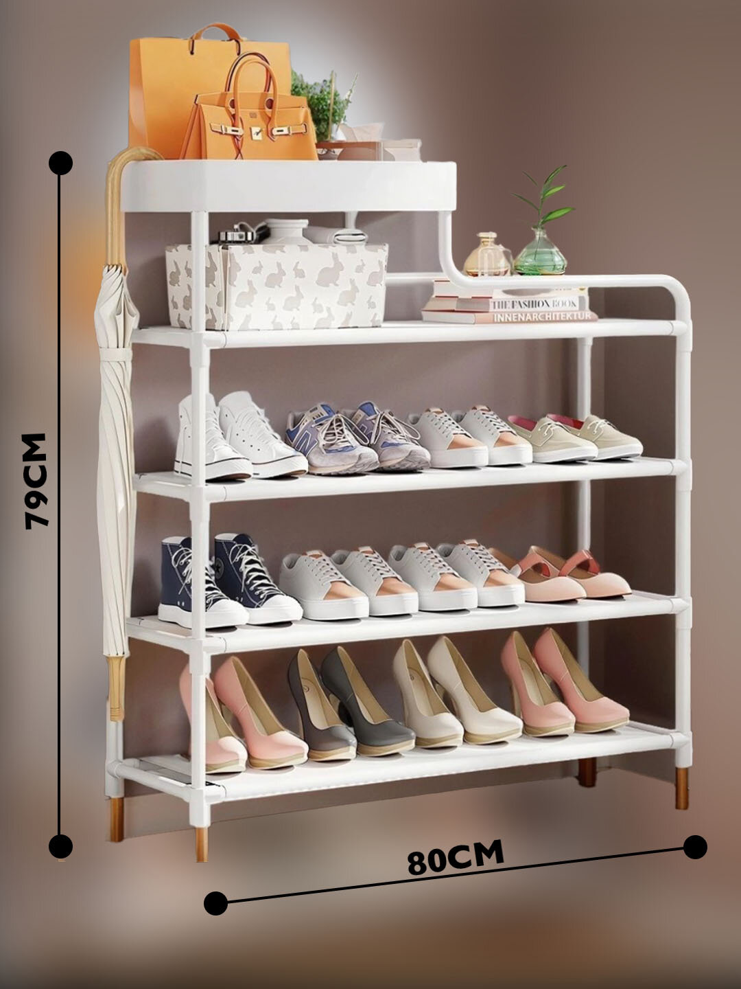 Обувная этажерка для прихожей, многоярусная полка-органайзер для обуви и аксессуаров