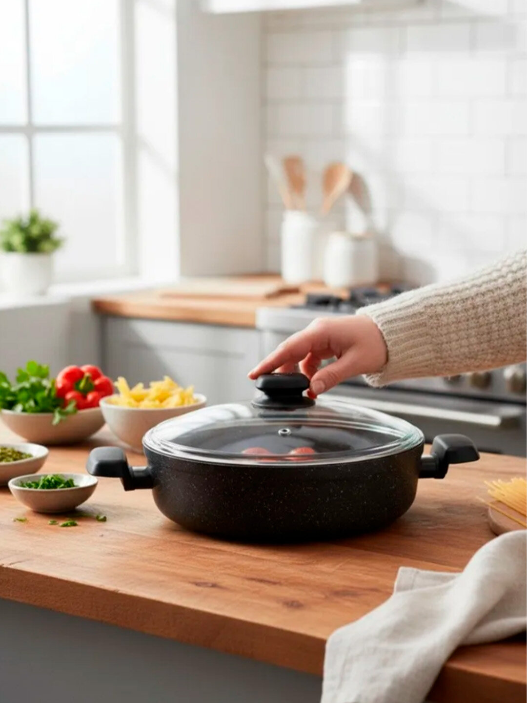 Жаровня с крышкой Korkmaz ORNELLA A1843 – 3,5 - 4 л, гранит, Турция