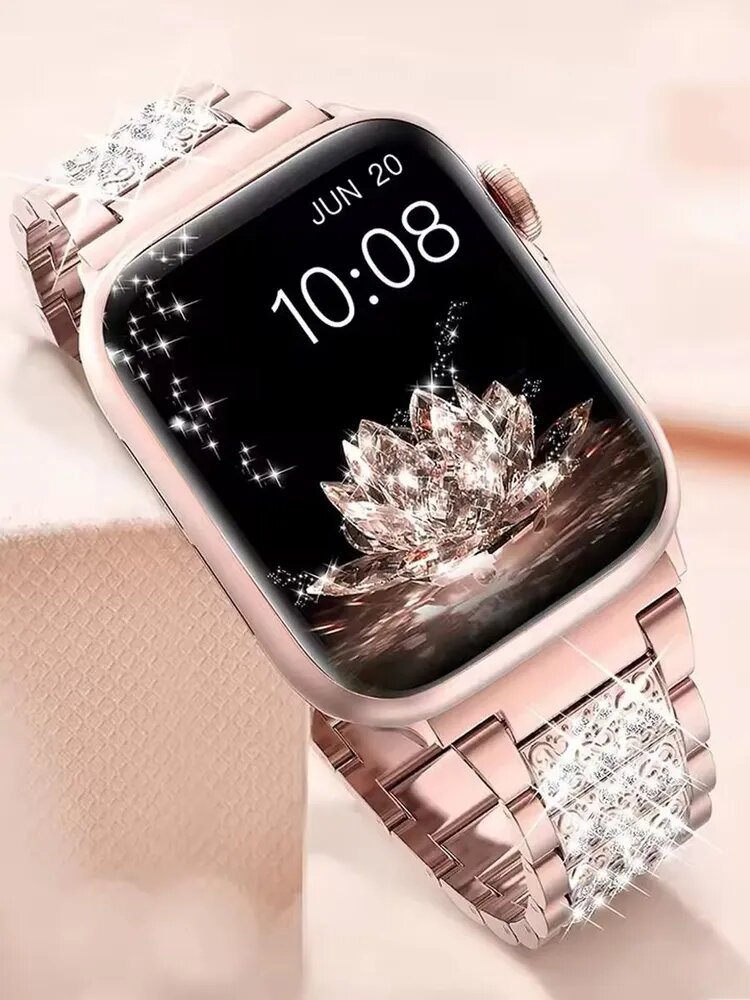 Ремешок для часов Apple Watch 40мм 49мм 45мм 40мм 44мм 41мм 46мм 42мм 38мм, бриллиантами Металлический браслет iWatch Series 10 9 8 7 SE 6 5 Женский ремешок для часов