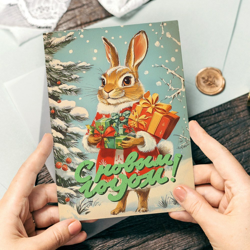 Новогодние винтажные открытки, Поздравительная открытка с Новым Годом , красивые яркие принты, формат А5