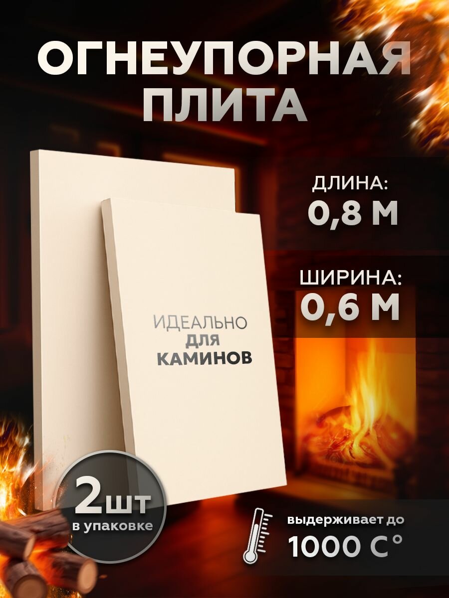 Магнезитовая огнеупорная плита 800/600 мм (2 шт.) защитная панель для стен за камином для бани плита негорючая