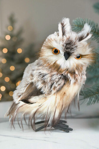 Изображение товара Декоративная фигура сова флурри, искусственный мех, перо, 23 см, Winter Deco 1135235