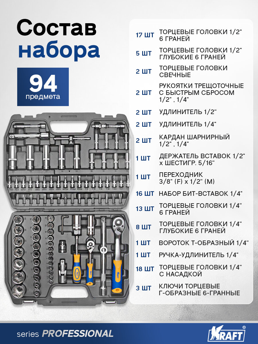 Набор инструмента 1/2"Dr и 1/4"Dr 94 предмета — фото 1