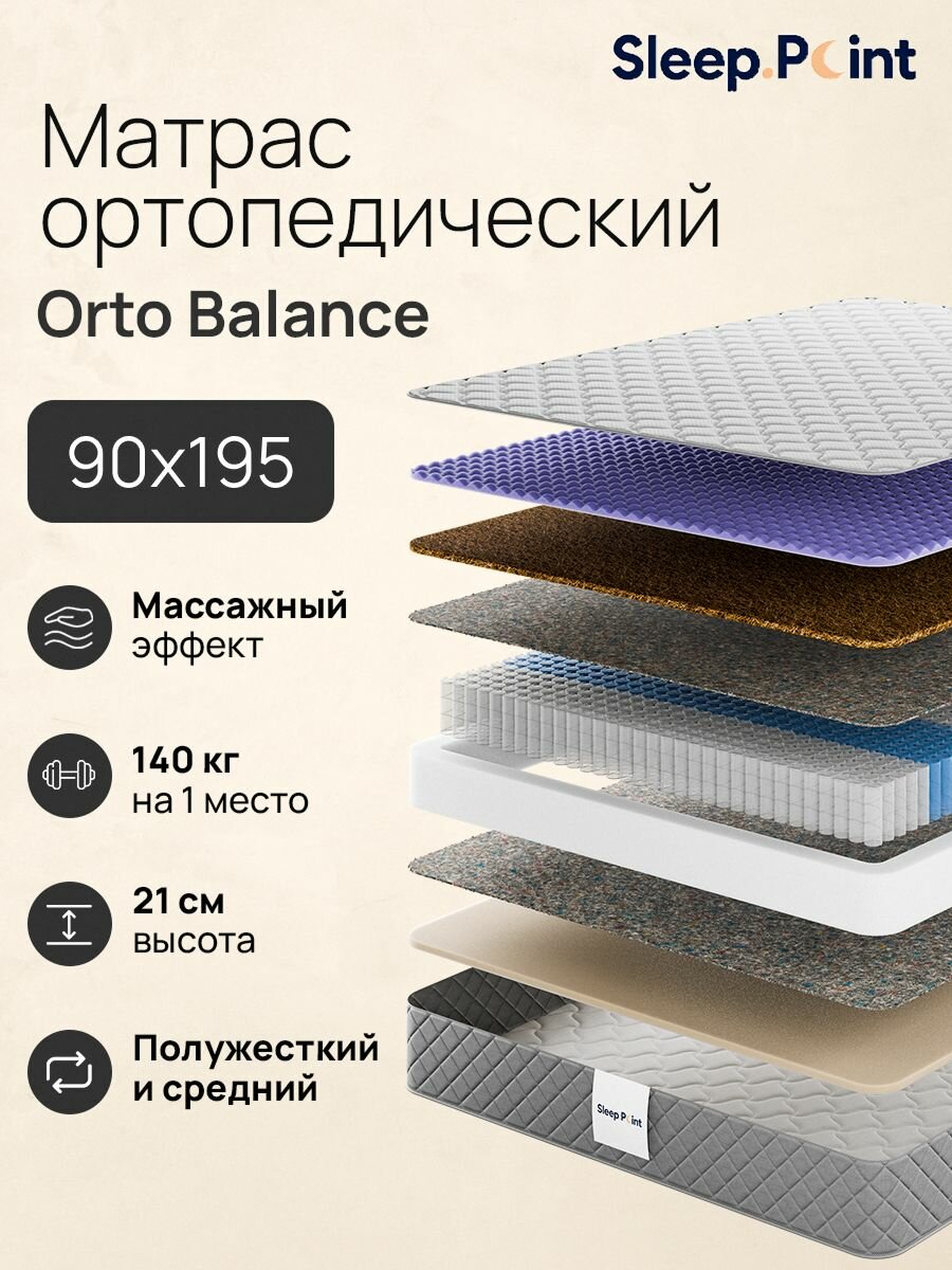 Sleep.Point Матрас Orto Balance 90х195, независимые пружины, ортопедический, односпальный