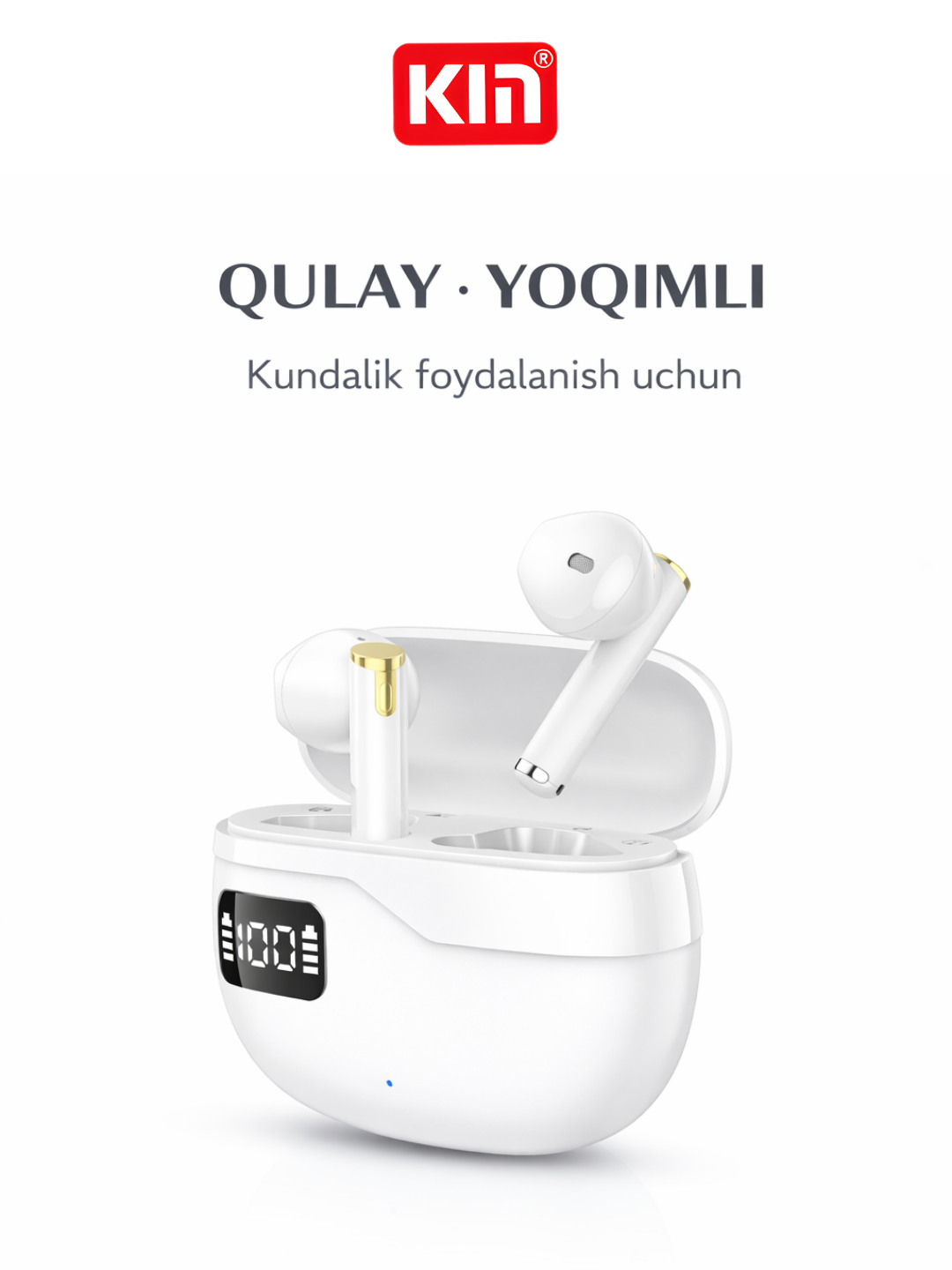 Наушники KIN KL56, TWS, Bluetooth 5.0, время работы 5 ч, зарядный кейс 350 mAh (Белый)