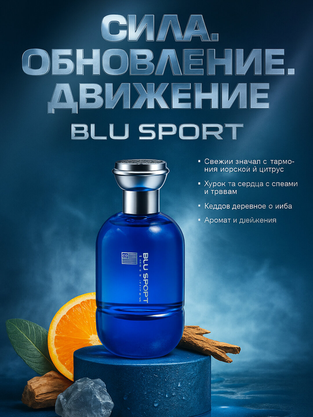 BLU SPORT мужская парфюмированная вода 100 мл — свежий спортивный аромат для уверенных мужчин каждый день!