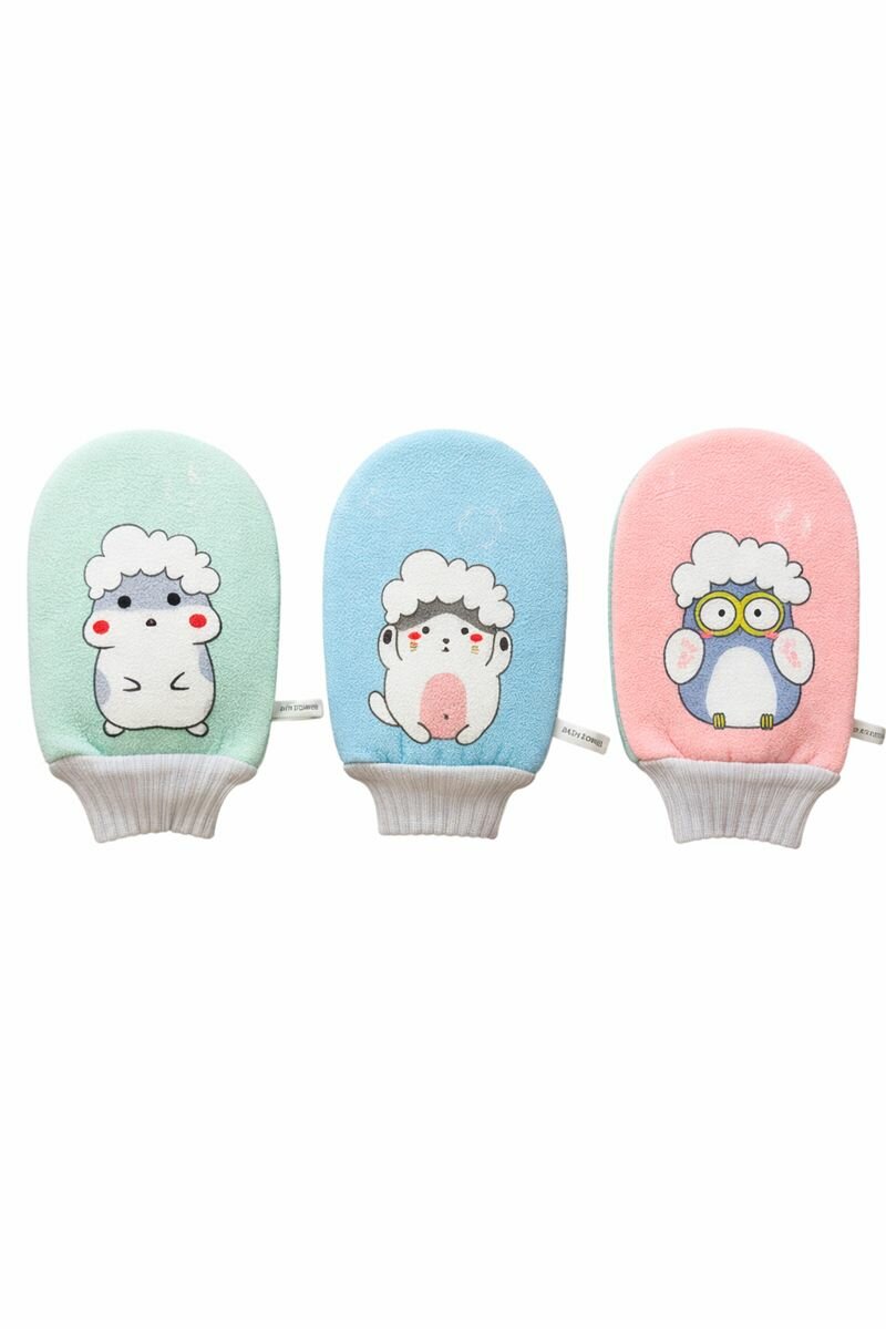 Детская варежка-мочалка для купания, мягкая махровая, с рисунком, 1 шт.