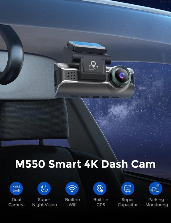 Видеорегистратор Azdome M550 Pro, 2CH, Ultra HD, 4K, 3G, Wi-Fi, GPS — фото 1