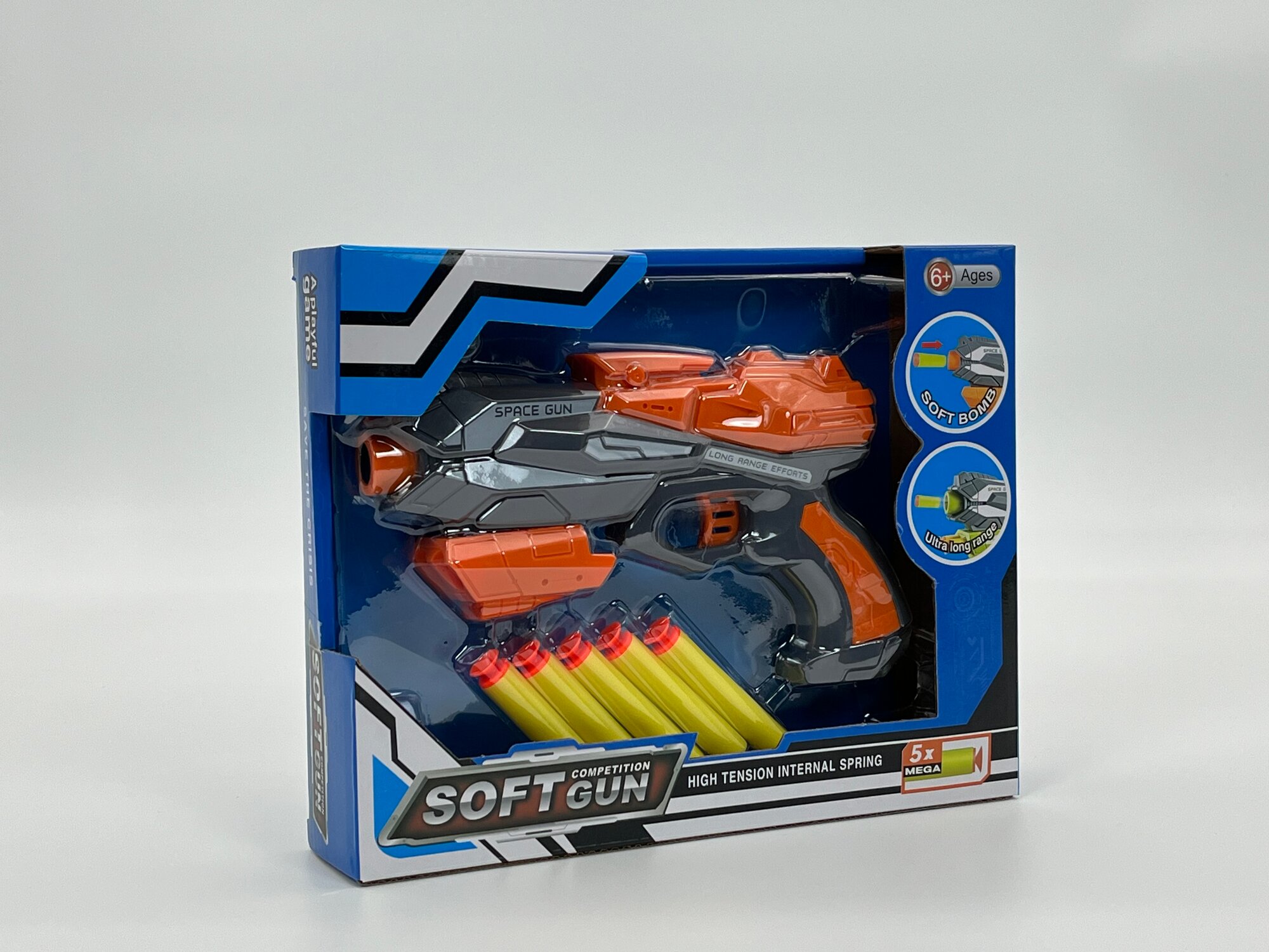 Игрушечный пистолет Soft Gun Space, с мягкими пулями, дальнобойный, 6+, с пружинным механизмом