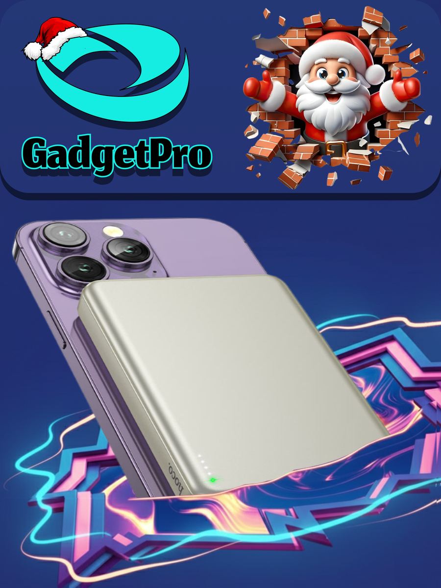 Портативный магнитный Power Bank Hoco Q26A Joy PD20W, 10 000 mAh, MagSafe, серо-золотой