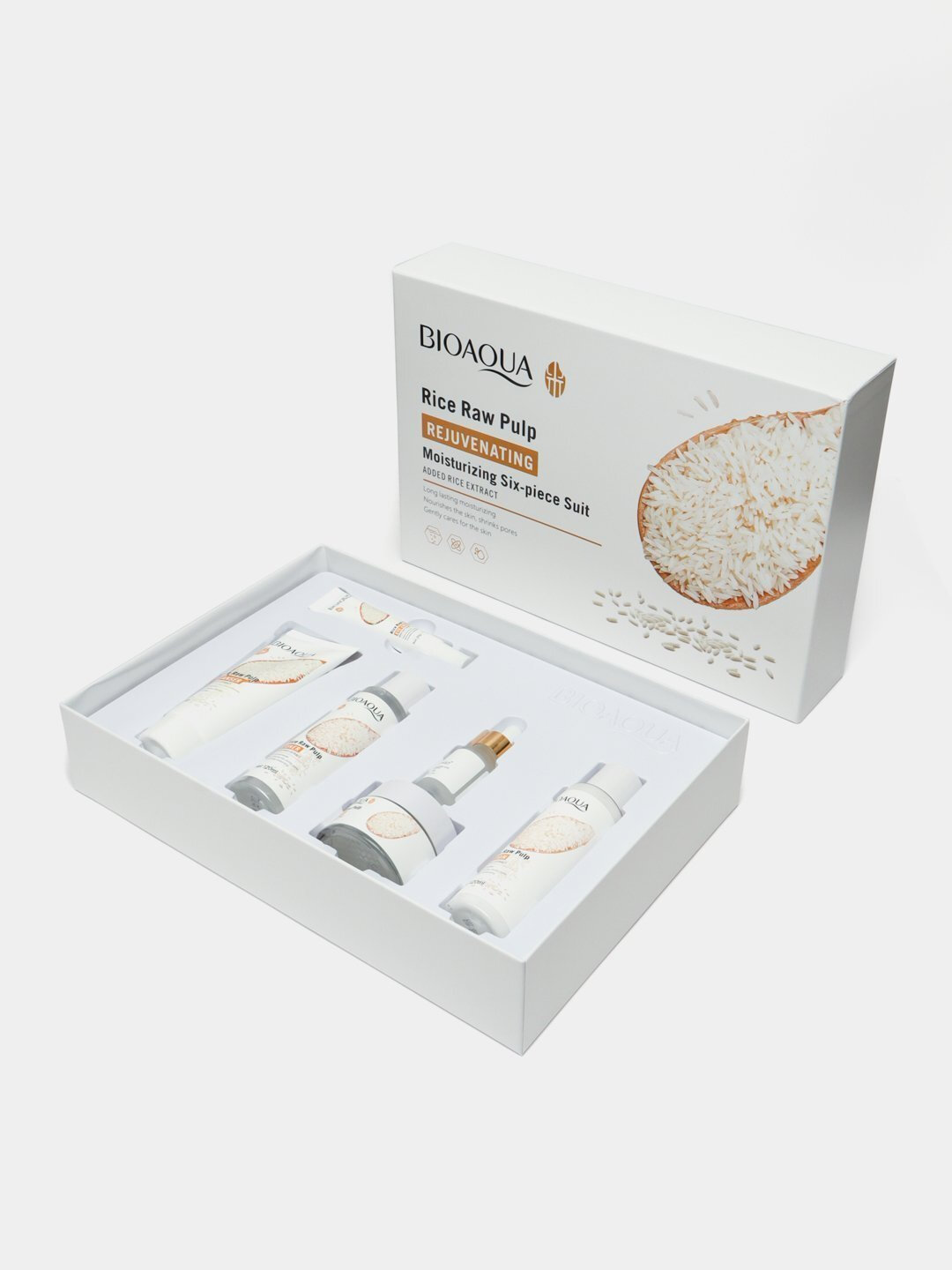 Набор косметический Bioaqua Rice Raw Pulp, 6 в 1, с экстрактом риса, биоразлагаемый,