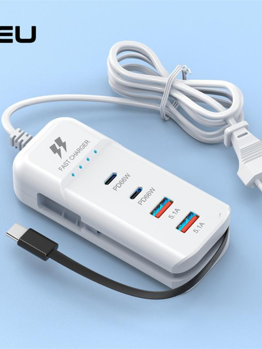 Сетевое зарядное устройство 66W, 2xPD USB-C + 2xUSB, EU вилка