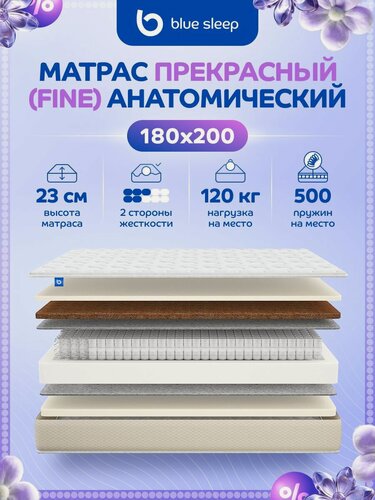 Изображение товара Blue Sleep Матрас 180х200 ортопедический пружинный анатомический Прекрасный, 22 см