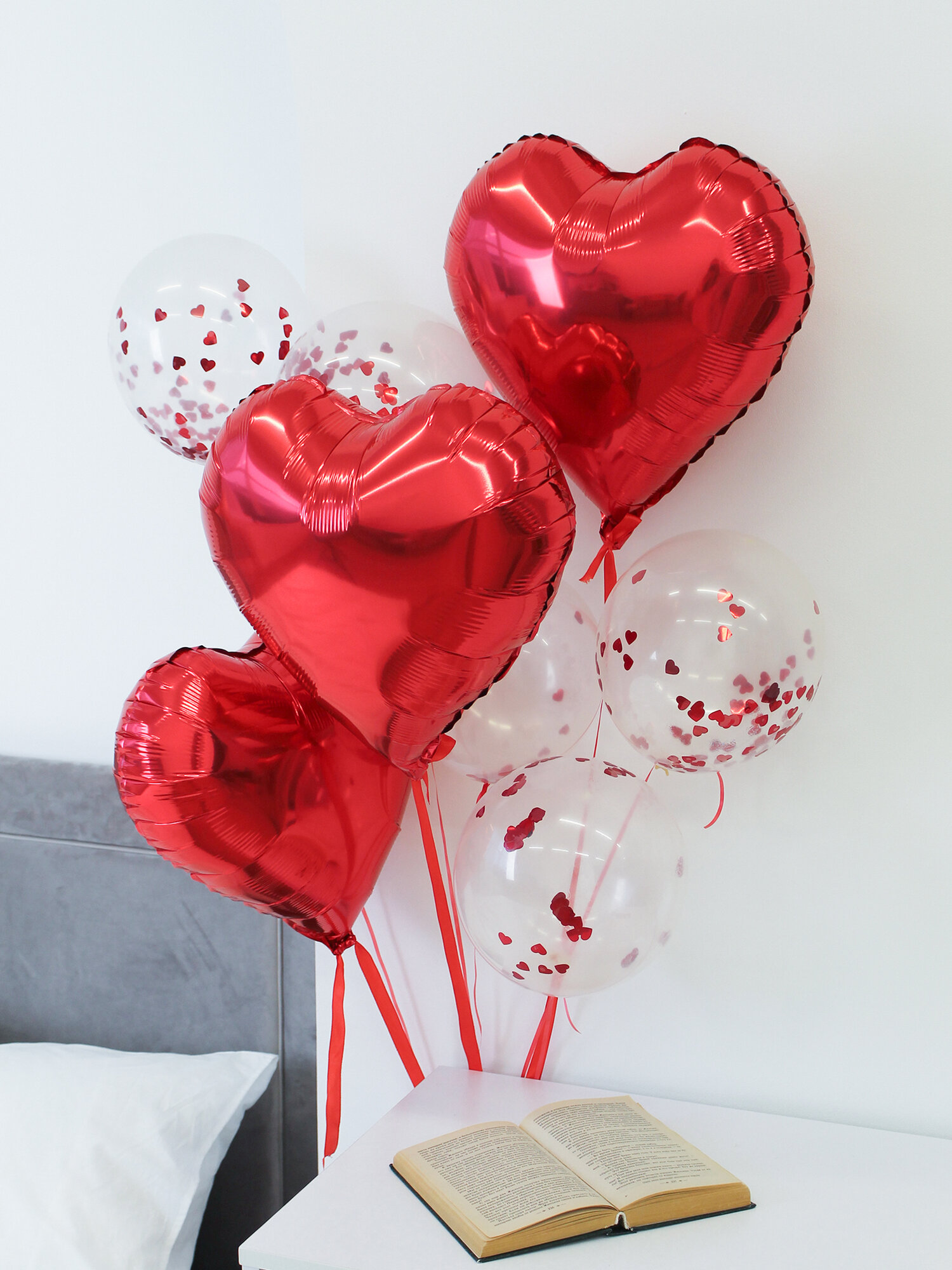 Шарики воздушные Сердечки для праздника красные, набор 8 штук