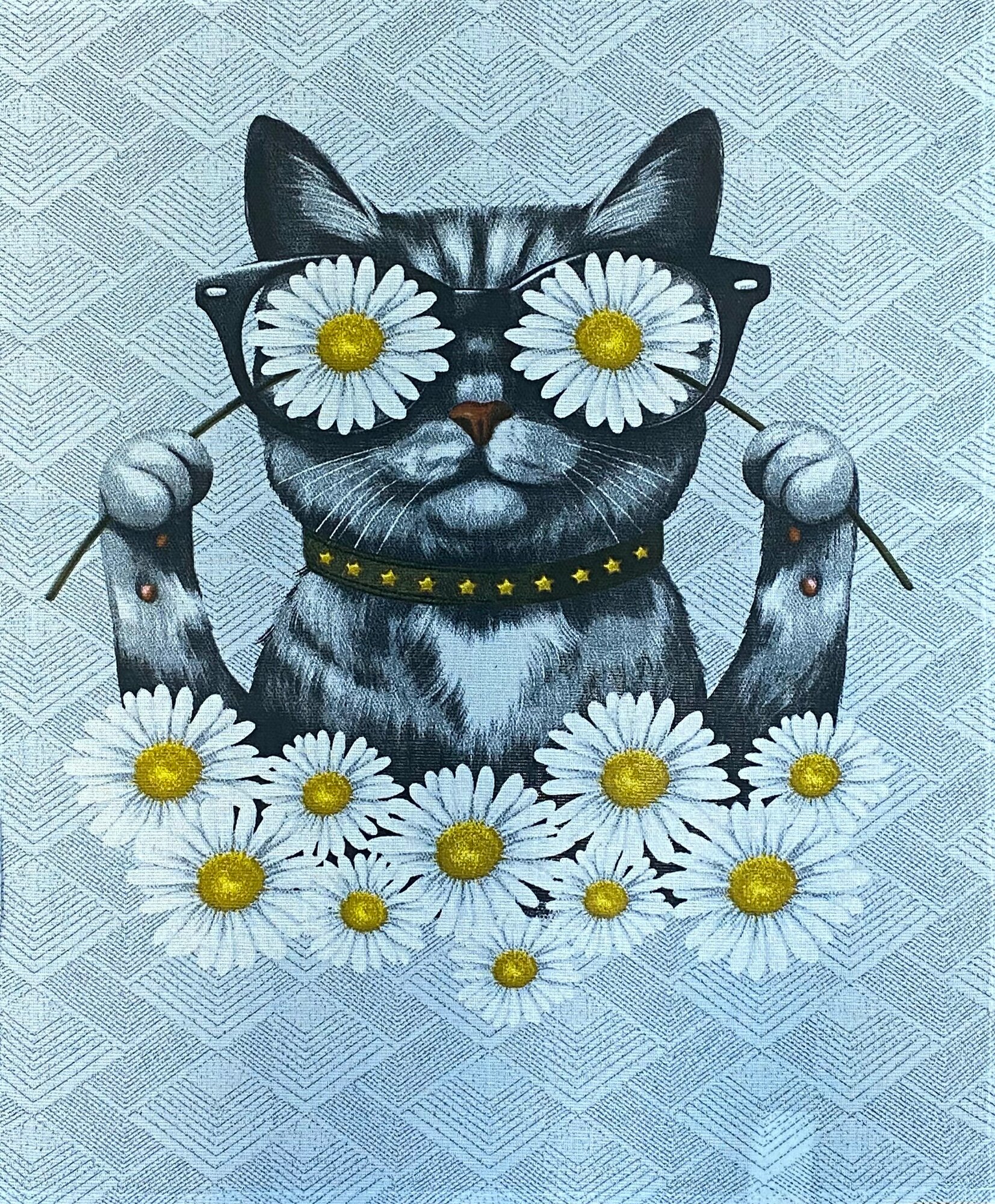 Кухонное полотенце Рогожка с петелькой для подвешивания 50*63 см Коты в очках в подарок на Новый год, на День Рождения, на 8 марта из 100% хлопка