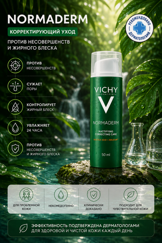 Изображение товара Vichy Normaderm корректирующий крем для лица против акне и жирного блеска, 50 мл