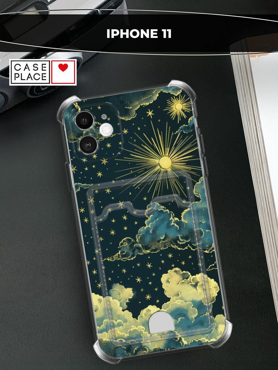 Чехол на Apple iPhone 11 (Айфон 11) с картой и принтом Звездное небо и облака