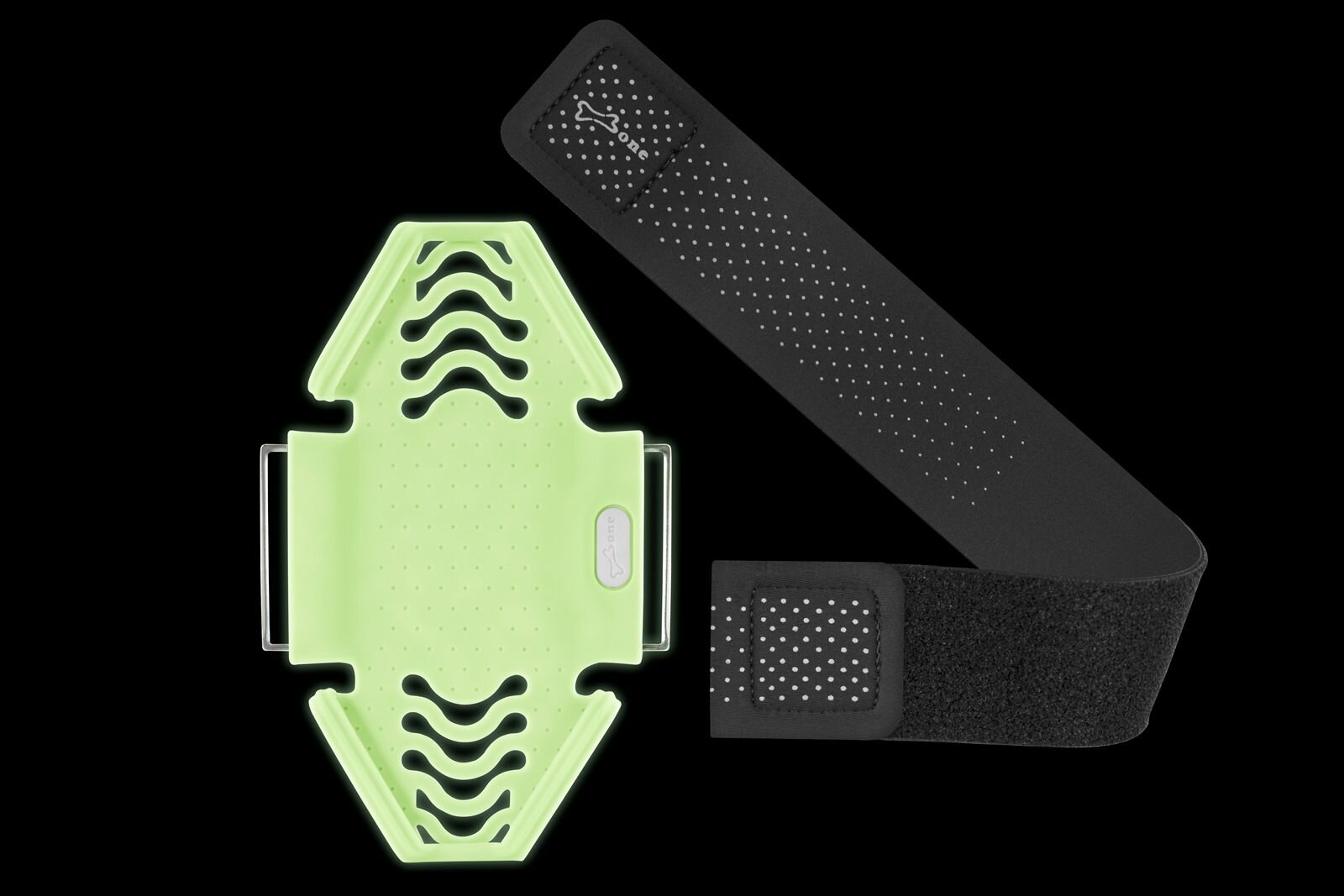 Держатель для смартфона на руку (размер L) силикон BONE RUN TIE универсальный 4.0'-6.7' зеленый люминисцент