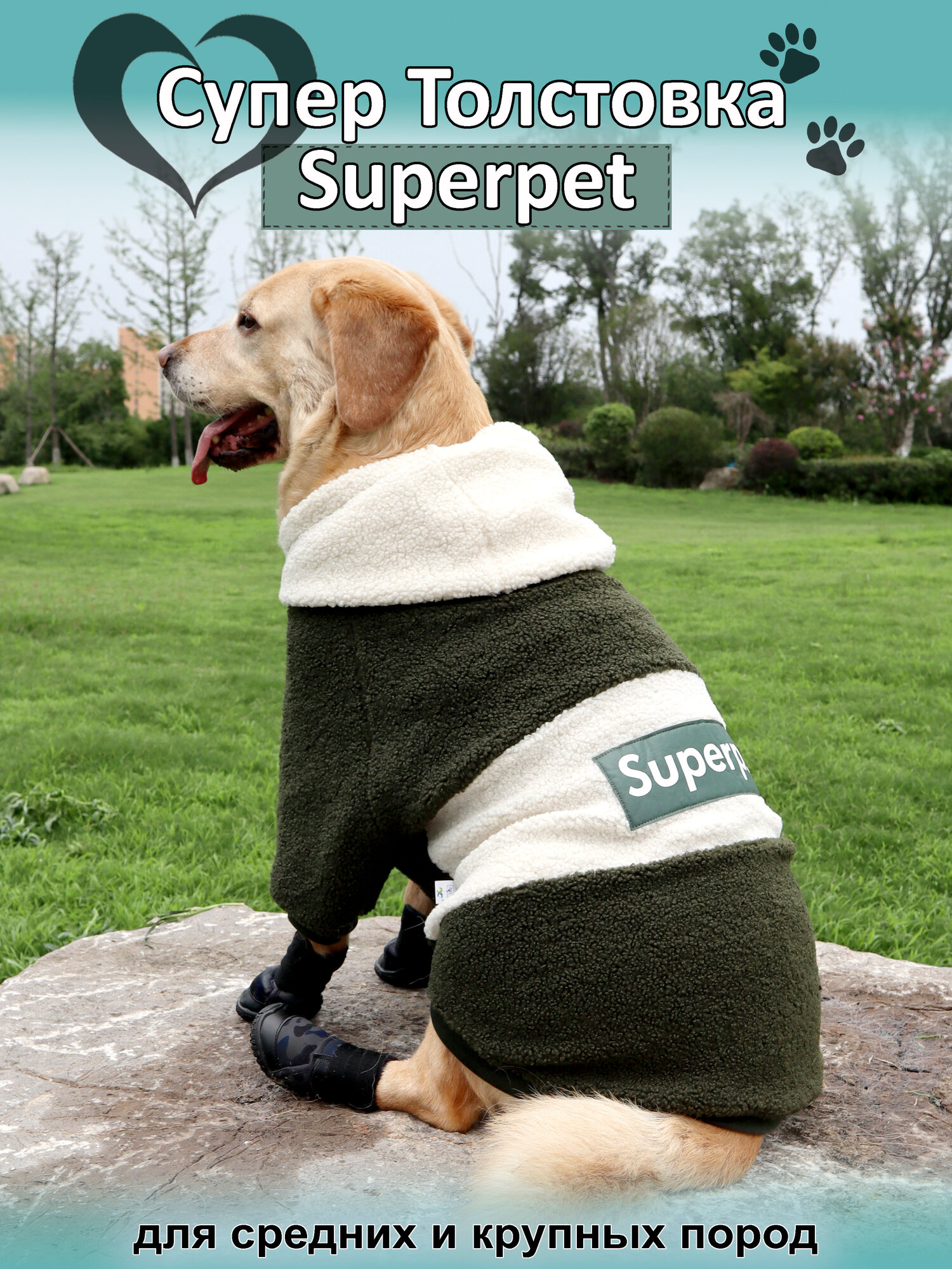Толстовка Rexy crew "Superpet" для собак средних и крупных пород цвет зелено-белый размер 3XL